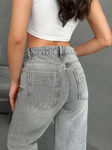EURMUSE Low Waist Pocket Detailed Straight Jean - Grey - View 7