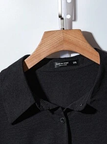 SHEIN CURVE+ 优雅休闲日常金属装饰蝴蝶结后背带大码女式衬衫 - 黑色 - 查看 3