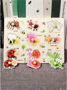 Zazumi 1 套木制钉板拼图蒙特梭利多主题图案动物海洋水果车辆农场精细运动技能学习大脑助推感官玩具 - 彩色 - 查看 9