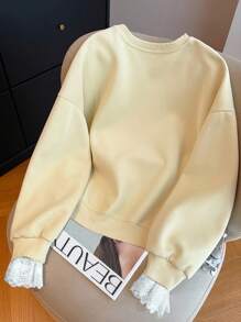 Resyla Women's Crew Neck Long Sleeve Sweatshirt, Sequin Embroidered, Great Gift For Sisters Pullover Fall - Apricot - View 2