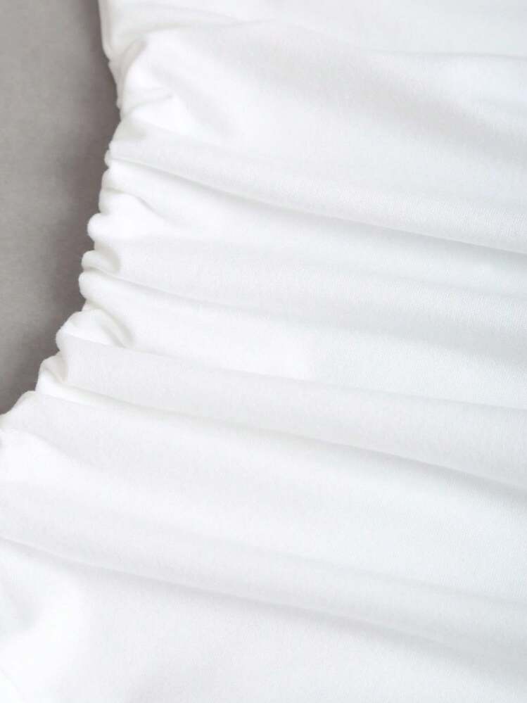 Sweetra 金属装饰褶饰紧身衣，休闲百搭，春夏 - 白色 - 查看 4