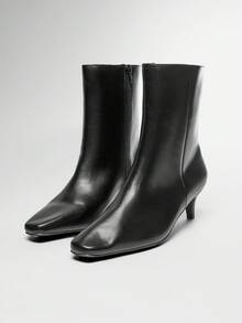 SHUZIA Women's Square Toe Kitten Heel Zip-On Ankle Booties - Black - View 6