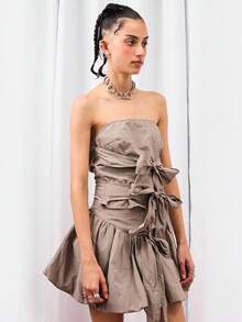 COUREZ 系带蝴蝶结抹胸上衣 /Y2K 可爱外出上衣 性感 - 深灰色 - 查看 6