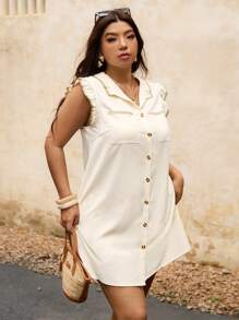Elaquor Plus Size Women Vacation Casual Cap Sleeve Button Front Midi Dress
