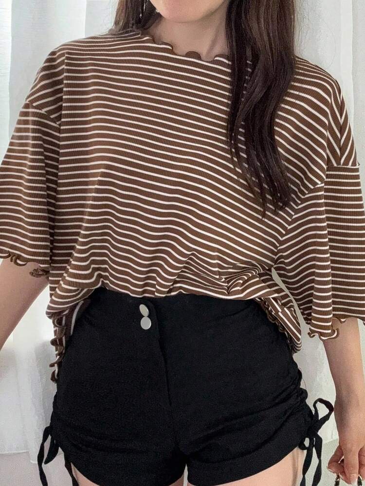 Dazy Plus Oversized Striped Short Sleeve Black & White Summer T-Shirt