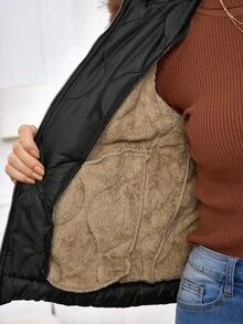 Miaspire Women's Winter Coat, Velvet Warm Elegant Coat, Women's All-Match Black Coat, Detachable Fur Collar, Winter Clothes For Women - Black - View 9