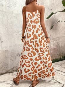 SHEIN Tall 女士豹纹A字连衣裙，适合度假、日常通勤 - 彩色 - 查看 2