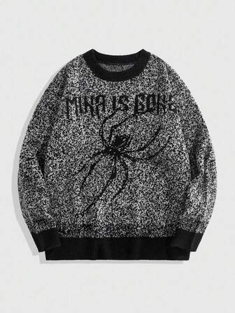 Street Life Jersey de cuello redondo para hombre con estampado de araña y letras en jacquard, otoño e invierno