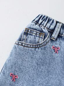 SHEIN Denimly 女童休闲日常都市街头弹力腰身舒适水洗简约百搭牛仔裤