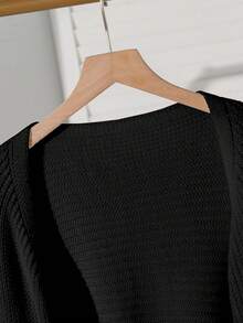 Teen Girl Black Knitwear Cardigan,Autumn Holiday Back-To-School Solid Loose Short Bolero Cardigan With Batwing Sleeves,Everyday Casual Cropped Tops - Black - View 5
