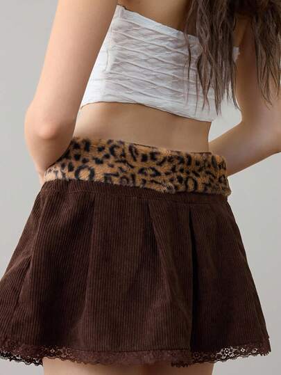 Grunge Punk 1pc Women's Leopard Print Fuzzy Waist Belt, Casual & Versatile Western Style