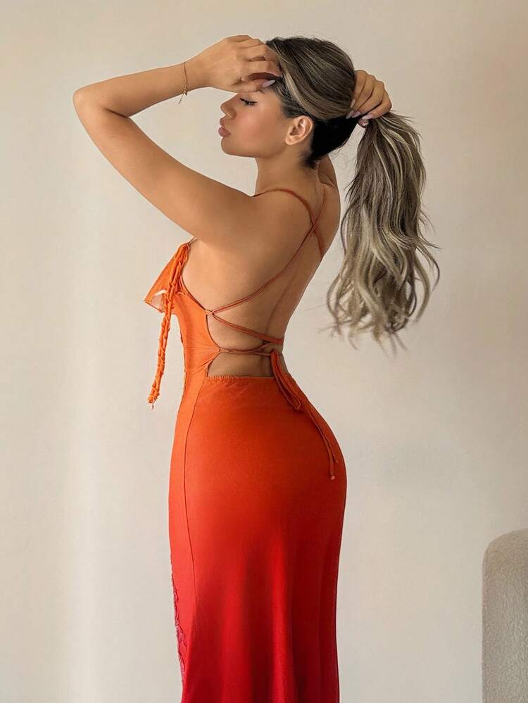 SHEIN ICON 女士时尚性感露背交叉系带紧身吊带裙 - 彩色 - 查看 2
