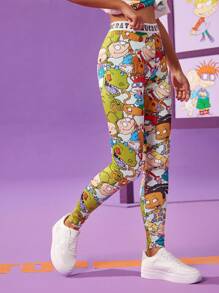 Nick 90s | SHEIN Women's Cartoon Figure Graphic High Waist Leggings - Multicolor - View 5