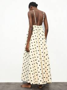 Maija 女式波尔卡圆点宽松可调节肩带连衣裙，商务休闲假日露背优雅连衣裙 - 白色 - 查看 2