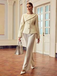 ZEYLAH معطف من خليط الصوف البيج أنيق وعصري، مناسب للتنقل