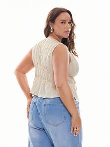 Solavibe Plus Size Women Solid Textured Front Tie Tank Top