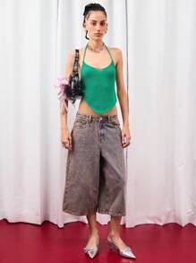 COUREZ Low Rise Longline Jorts In Pink Wash  /Y2K Going Out Outfits Fall Women Clothes Fall Clothes Winter Clothes For Women Low Rise Jeans