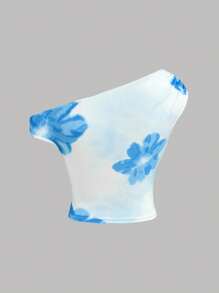 SHEIN Girlism Blue Knitted Sleeveless Co-Ord With Asymmetrical Neck For Vacation Style Blue Floral Dress Hawaii Outfits Island Girl Outfit Summer Outfits