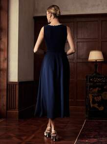 ZEYLAH V-Ausschnitt ärmelloses Maxikleid mit geraffter Taille, elegant - Verschiedenfarbig - Übersicht 3