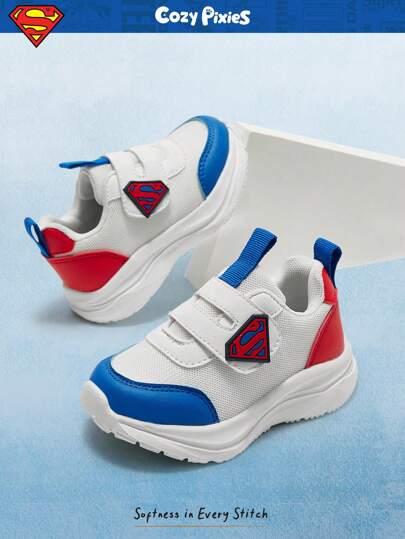 Cozy Pixies SUPERMAN X Cozy Pixies 1 par de zapatos casuales para bebé con diseño de superhéroe de DC, suela blanda antideslizante, estilo de moda versátil y sencillo para otoño, de vuelta a la escuela