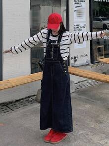 DAZY 女式休闲宽松口袋牛仔背带连衣裙 - 藍色 - 查看 4