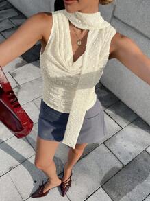 Chiquease 女式无袖露背低领性感露肩修身衬衫 - 杏色 - 查看 4