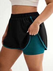 SHEIN Rhythm Era 大码撞色松紧腰夏季运动短裤毛衣短裤