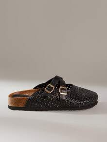 Solecia 女式厚底一脚蹬穆勒鞋，包头，休闲乐福鞋，春秋季 - 黑色 - 查看 1