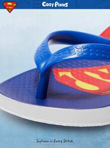 SUPERMAN X Cozy Pixies 1 Pair Summer Print Non-Slip Breathable Round Toe Flip Flops Toddler/Kids Beach Sandals - Blue - View 3