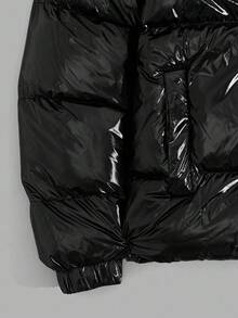 EURMUSE 男士高品质高领特殊闪亮面料常规冬季外套 - 黑色 - 查看 3