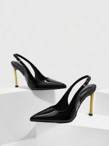 CUCCOO SZL 女士尖头细高跟金属鞋跟黑色后带优雅时尚性感女士高跟穆勒鞋，适合派对、聚会、宴会等场合 - 黑色 - 查看 6