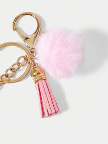 HARRY POTTER X SHEIN 1pc Cartoon Alloy Dripping Oil Cake, Pink Short Tassel, Pom Pom Keychain Bag Charm Accessory, Gift For Friends - Pink - View 3