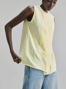 Ontre Áo cánh không tay họa tiết bèo nhún màu vàng kem thu 2025 dành cho nữ, phù hợp mặc văn phòng giáo viên, trang phục lễ hội âm nhạc, trang phục công sở thường ngày - Màu vàng - Xem 4