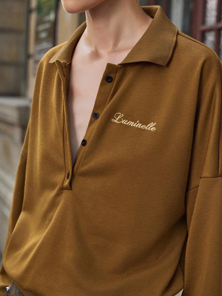 Lumivelle Contrast Color Embroidered Ribbed Collar Half-Open Hem Loose Drop Shoulder Sweatshirt For WomenWomen's Autumn Clothingautumn Fall Clothes For Women Fall Autumn Clothes Fall Outfits For Women Autumn Outfits For Women Fall Clothes Autumn Women  Fall Women Clothes Autumn Clothing Elegant Fashionable Casual Commuting Business Office Daily Leisure All-Match Temperament Urban Teacher Professional Attire