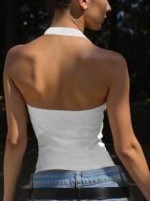 Zyxie Women's Solid Deep V-Neck Sleeveless Backless Short Cropped Tank Top