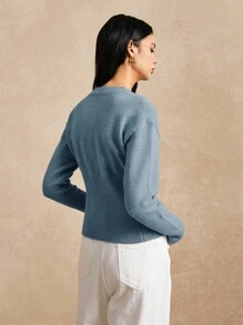 Poéselle كارديجان محبوك بسيط أساسي بأكمام طويلة قصير ضيق بأزرار أمامية، كنزة صوفية، كنزة صوفية نسائية قصيرة، سترات نسائية، سترات محبوكة، ملابس نسائية شتوية، ملابس نسائية خريفية، موسم الخريف والشتاء 24