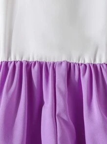 Váy ren trơn tương phản thanh lịch cho bé gái có thắt lưng chun, viền váy màu xanh lá cây, phù hợp cho mùa hè - Màu tím - Xem 6