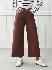 EMERY ROSE Women Solid Color Casual Wide Leg Jeans For Daily Wear - Coffee Brown - View 3