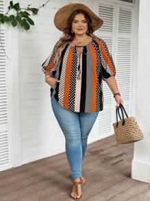 SHEIN CURVE+ Plus Size Casual Vacation Colorblock Striped Shirtsummer/Country/Beach Vacation Outfits/Beach Outfits/Beach Wear