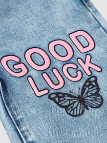 SHEIN 年轻女孩 Y2K 新款花卉心形彩虹涂鸦可爱印花时尚休闲柔软牛仔连体裤（不含 T 恤）、女孩宽松直筒牛仔裤连体裤、女孩秋冬装、返校返校节街头服饰