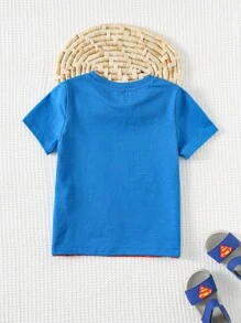 SUPERMAN X Cozy Pixies 男童图案柔软针织圆领短袖套头衫 - 藍色 - 查看 2