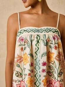 Travachic Váy ngắn không tay họa tiết cây xanh nhiệt đới nhiều màu cỡ lớn, váy đi nghỉ thường ngày từ mùa hè đến đầu mùa thu - Nhiều màu - Xem 3