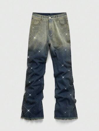Street Life Herren Mode Jeans mit ausgefranstem Strass-Tascheneinsatz