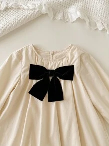 Cozy Pixies Baby Girls' Casual Bow Decor Long Sleeve Dress Fall Winter