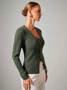 COSMINA Women's Casual Commuter Solid Color Twist Knit Top,Fall Clothes For Women - Dark Green - View 5