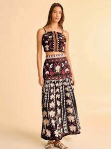 CAJUNI 女士花卉印花百褶裙，时尚度假秋装/动物印花裙 - 彩色 - 查看 8