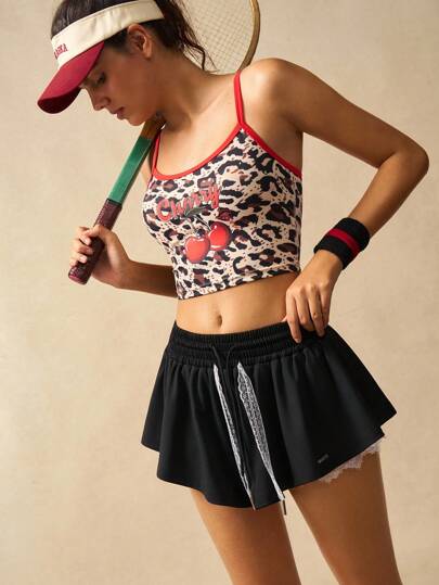 VARSIVA Leopard & Cherry Print Fitted Cropped Sports Camisole