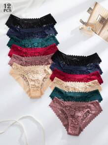 SHEIN 12件/包浪漫性感蕾丝女士内衣，透明内裤 - 彩色 - 查看 2