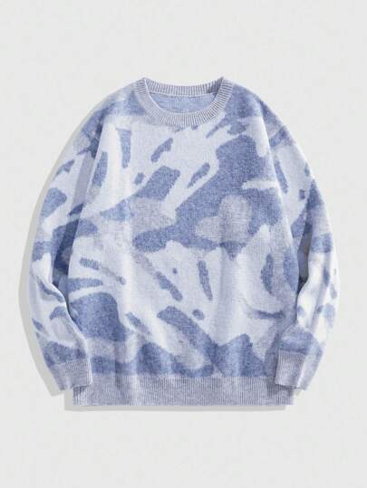 Street Life Suéter de punto jacquard con estampado de graffiti para hombre, moda callejera, otoño e invierno