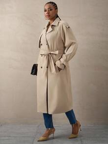 SHEIN Tall CURVE Plus Size Thermal Lined Women Trench Coat, Lightweight For Autumn Winter Long Trench Coat Plus Size Trench Coat Curve Trench Coat Trench Coat Women Tall Women Trench Coat